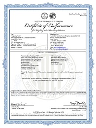 亿东Q系列电子桌秤美国认证证书（NTEP）